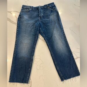 Boden Denim Women High Waist Straight Relaxed Blue Jeans Embellishment Studded